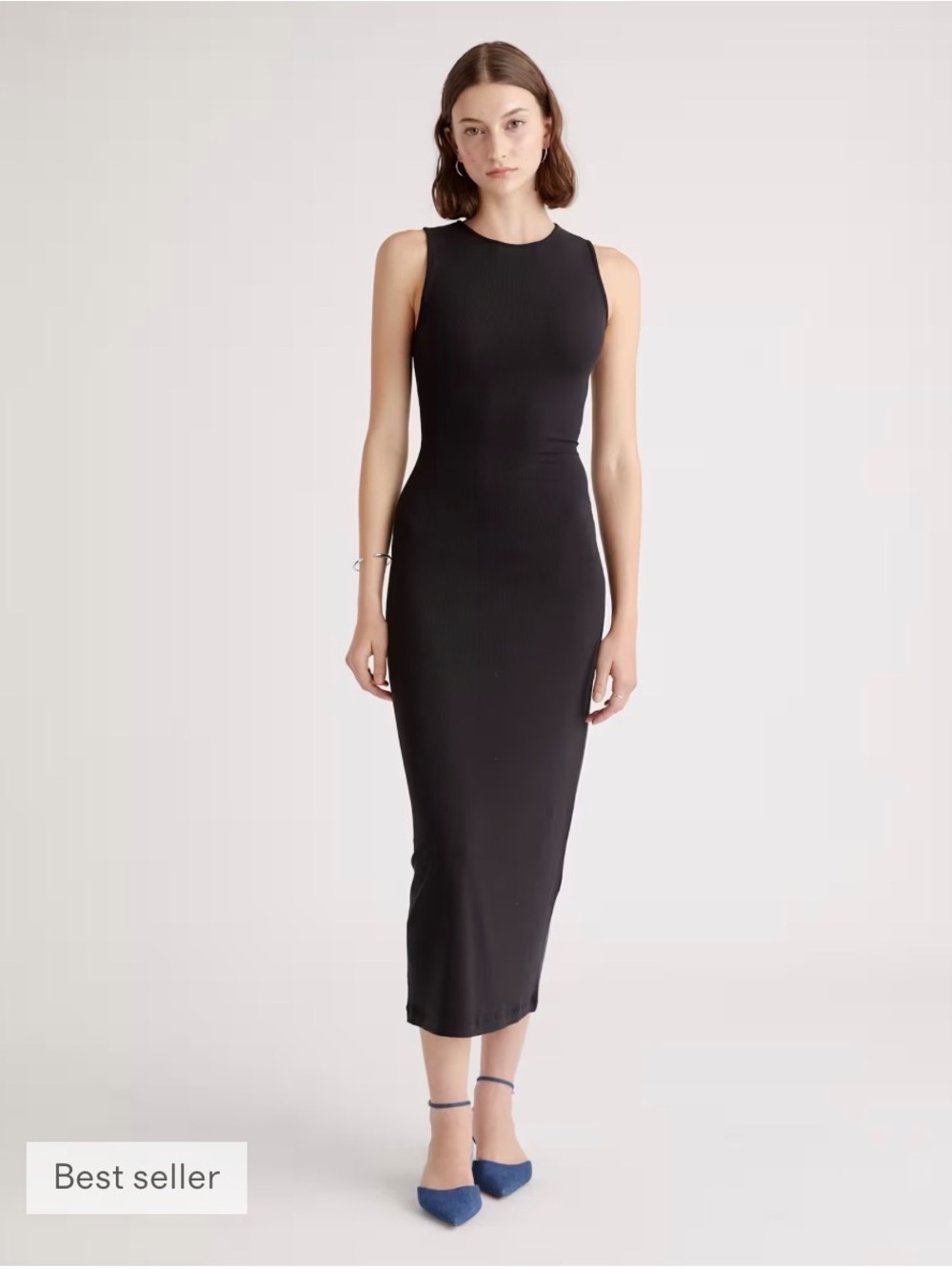 Quince Black Tencel Rib Knit Tank Dress
